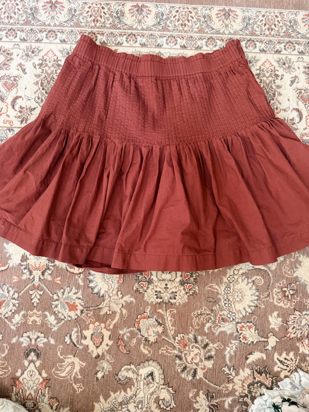 Anthropologie Eula Rust Tiered Smocked Mini Skirt